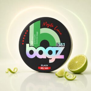 BAGZ Mojito Lime 38.1mg Nicotine Pouches — 38.1mg nicotine per pouch, slim format, 22 pouches