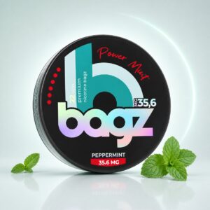 BAGZ Power Mint 35.6mg Nicotine Pouches — 35.6mg nicotine per pouch, slim format, 22 pouches