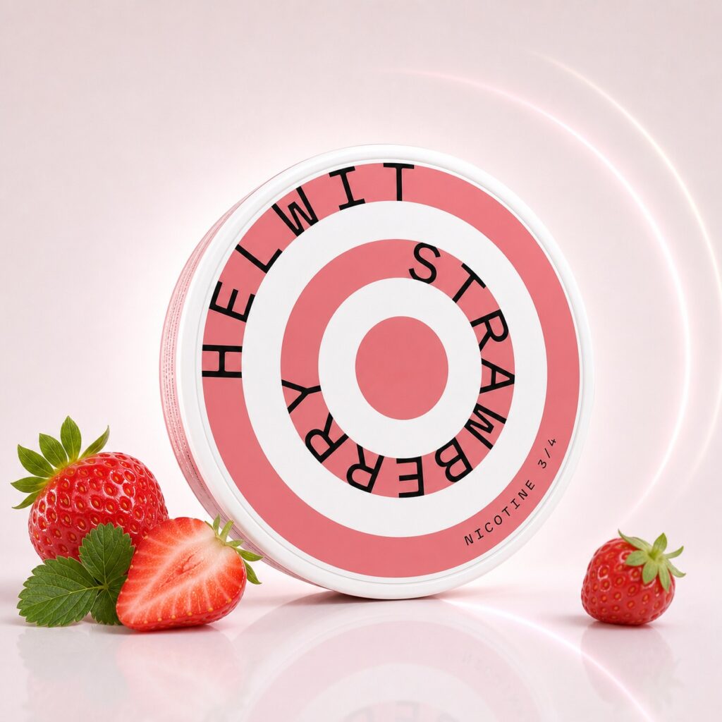 Helwit Strawberry 4.5mg Nicotine Pouches — 4.5mg nicotine per pouch, slim format, 20 pouches