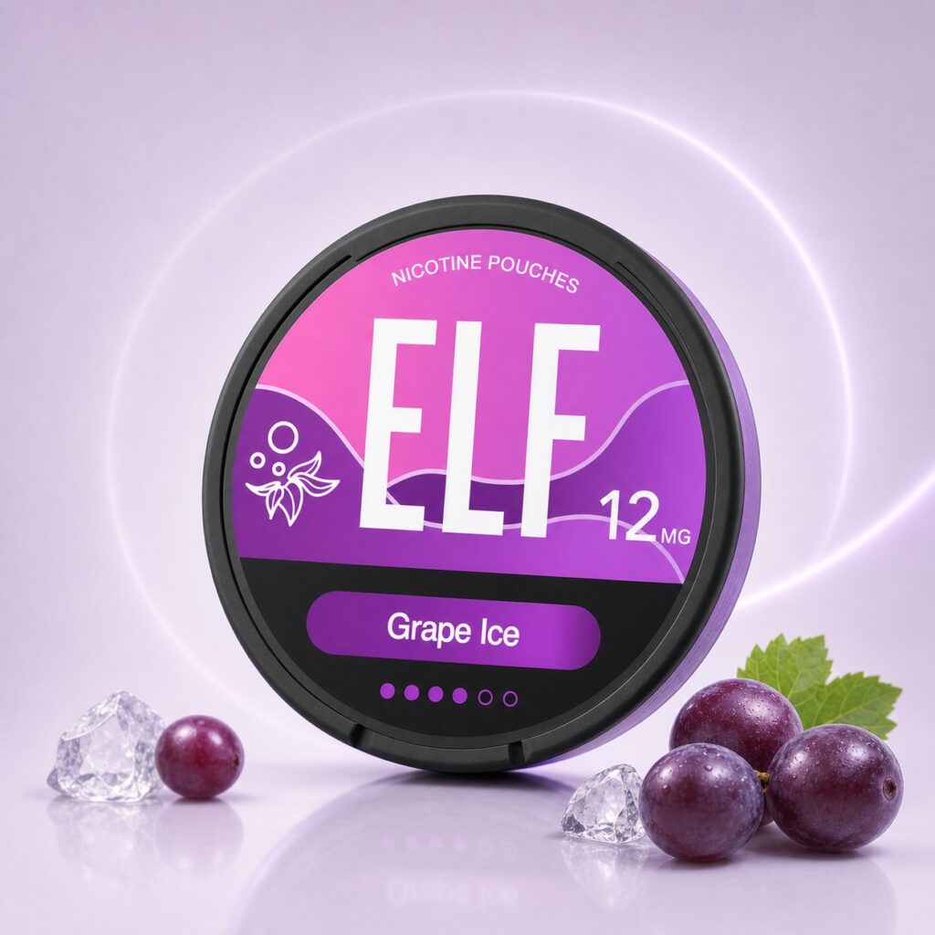 ELF Grape Ice 12mg Nicotine Pouches — 12mg nicotine per pouch, slim format, 20 pouches