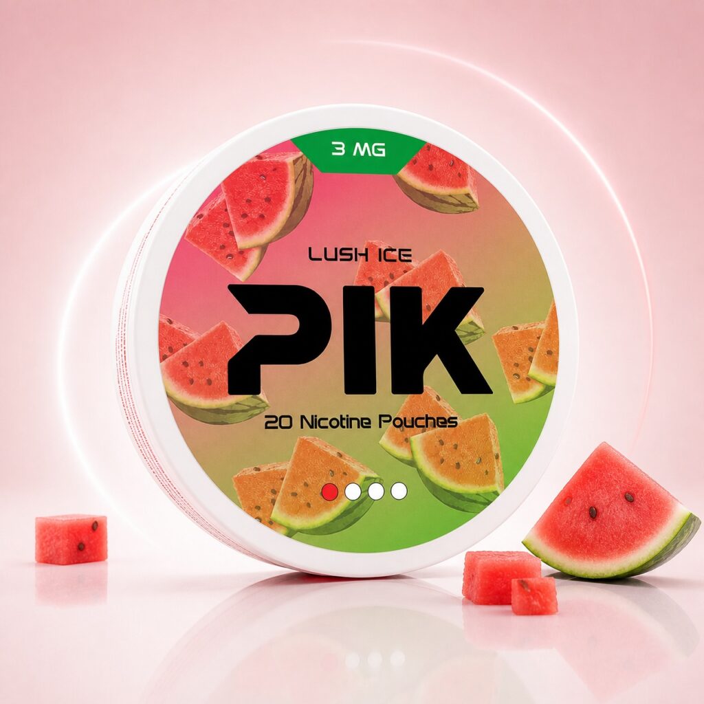 PIK Lush Ice 3mg Nicotine Pouches — 3mg nicotine per pouch, slim format, 20 pouches