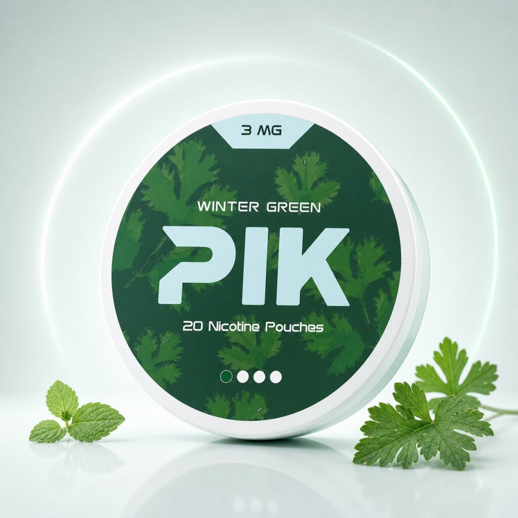 PIK Winter Green 3mg Nicotine Pouches — 3mg nicotine per pouch, slim format, 20 pouches