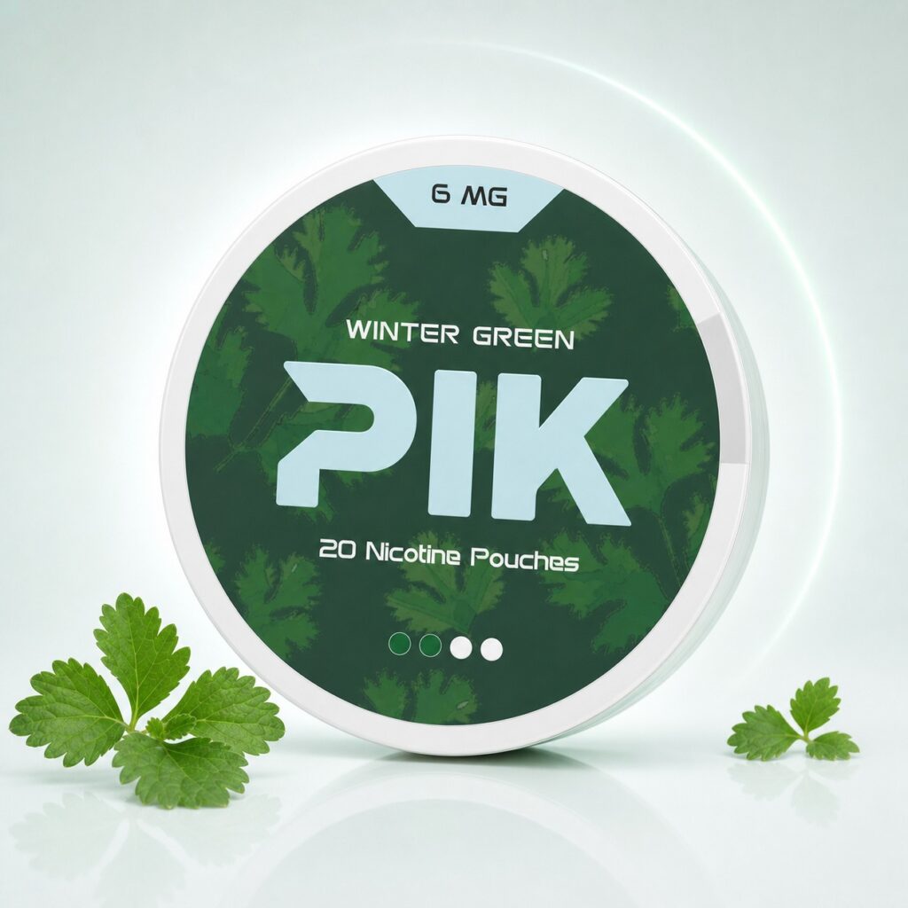 PIK Winter Green 6mg Nicotine Pouches — 6mg nicotine per pouch, slim format, 20 pouches