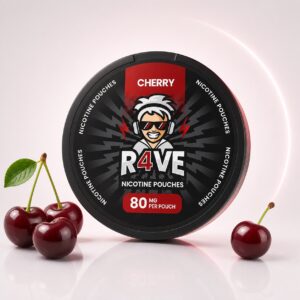 Rave Merry Cherry 80mg Nicotine Pouches — 80mg nicotine per pouch, slim format, 21 pouches
