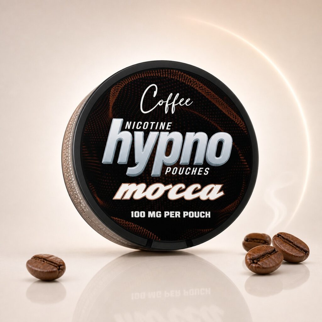 Hypno Mocca 100mg Nicotine Pouches — 100mg nicotine per pouch, slim format, 21 pouches