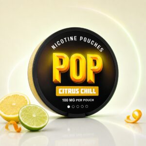 POP Citrus Chill 100mg Nicotine Pouches — 100mg nicotine per pouch, slim format, 21 pouches