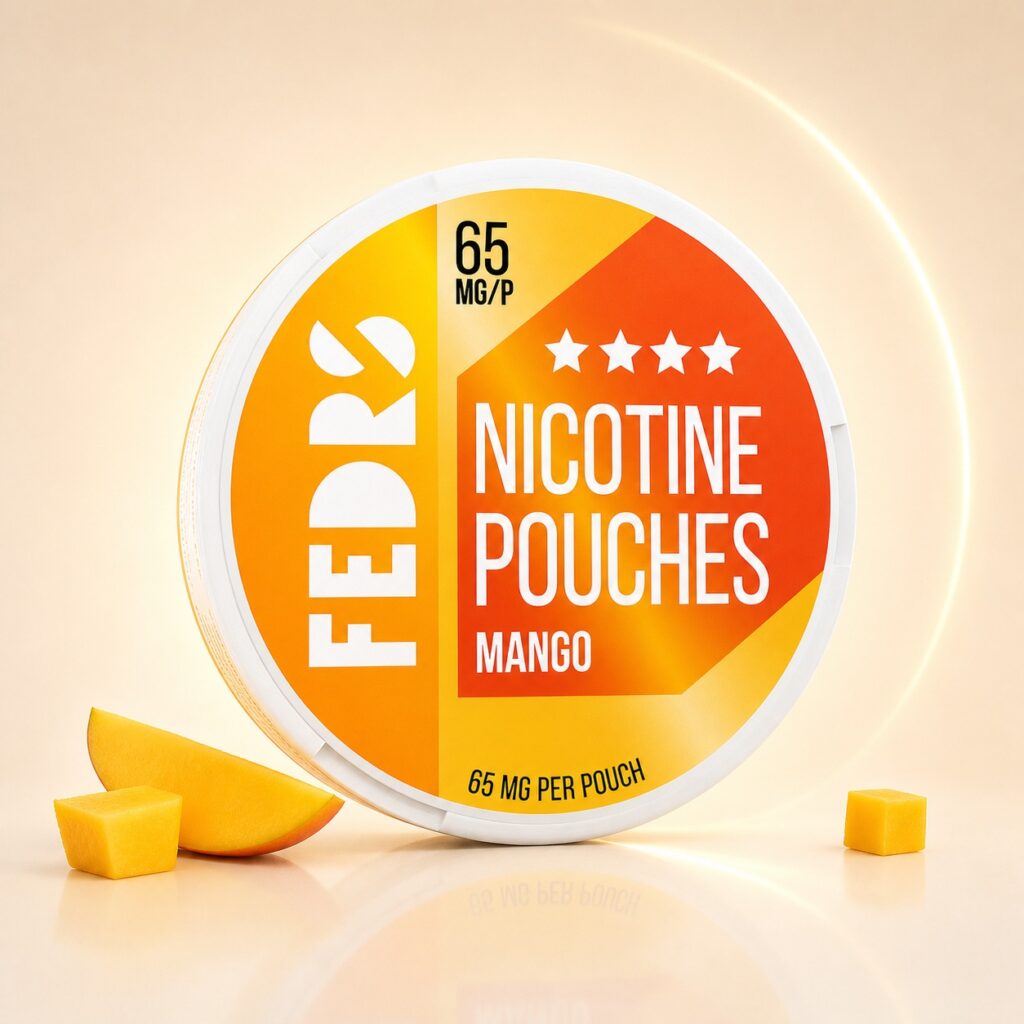 FEDRS Mango 65mg Nicotine Pouches — 65mg nicotine per pouch, slim format, 20 pouches