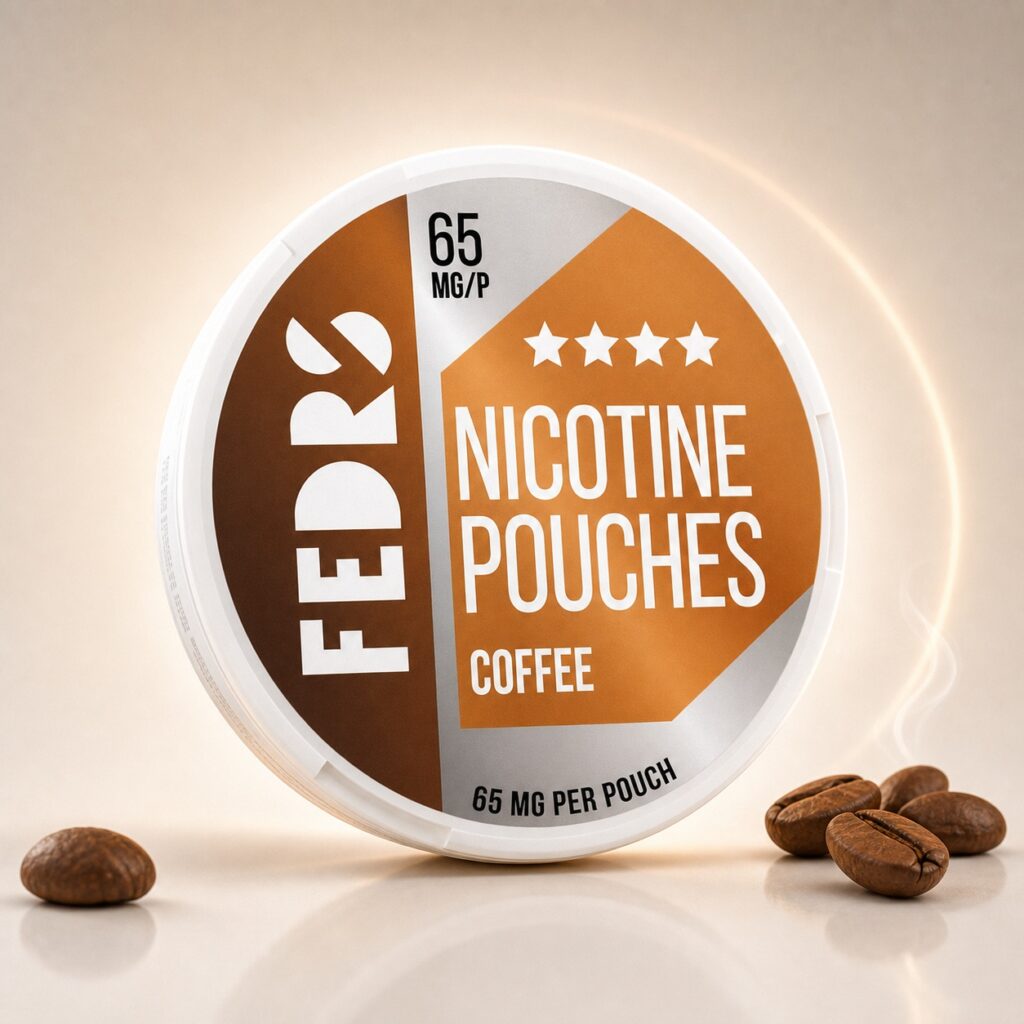 FEDRS Coffee 65mg Nicotine Pouches — 65mg nicotine per pouch, slim format, 20 pouches