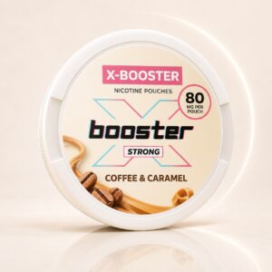 X-Booster Coffee & Caramel 80mg Nicotine Pouches — 80mg nicotine per pouch, slim format, 20 pouches