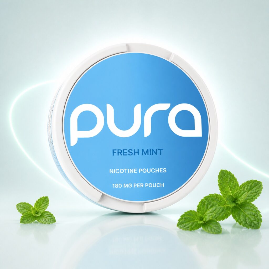 Pura Fresh Mint 180mg Nicotine Pouches — 180mg nicotine per pouch, slim format, 20 pouches
