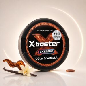 X-Booster Cola & Vanilla 120mg Nicotine Pouches — 120mg nicotine per pouch, slim format, 20 pouches