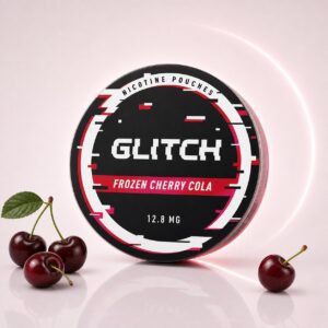 Glitch Frozen Cherry Cola 12.8mg Nicotine Pouches — 12.8mg nicotine per pouch, slim format, 20 pouches