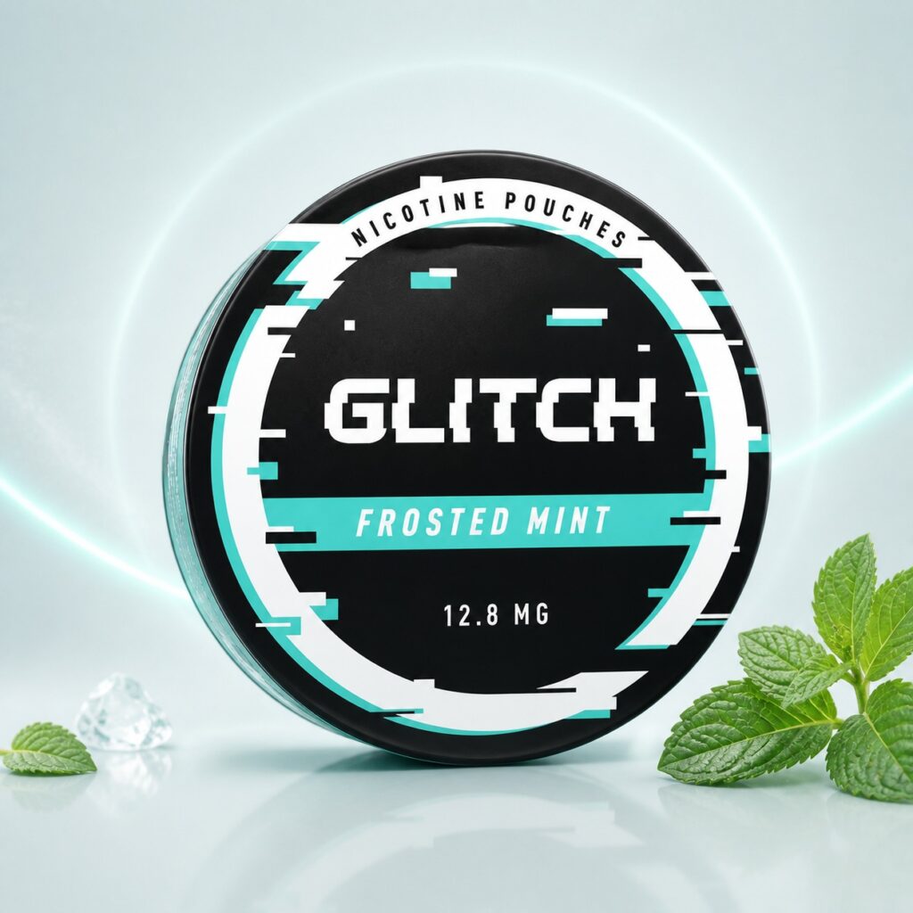 Glitch Frosted Mint 12.8mg Nicotine Pouches — 12.8mg nicotine per pouch, slim format, 20 pouches