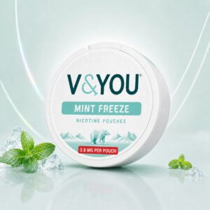 V&YOU Mint Freeze 3.8mg Nicotine Pouches — 3.8mg nicotine per pouch, slim format, 20 pouches