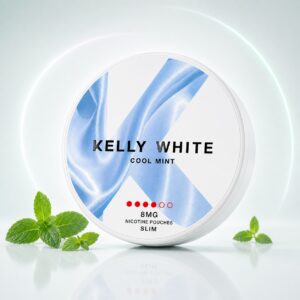 Kelly White Cool Mint 8mg Nicotine Pouches — 8mg nicotine per pouch, slim format, 20 pouches
