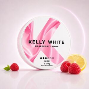 Kelly White Raspberry Lemon Mini 5.5mg — 5.5mg nicotine per pouch, mini format, 20 pouches