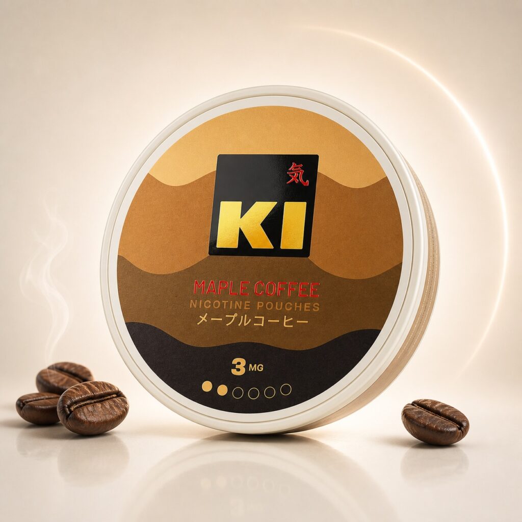 Ki Maple Coffee 3mg Nicotine Pouches — 3mg nicotine per pouch, slim format, 18 pouches