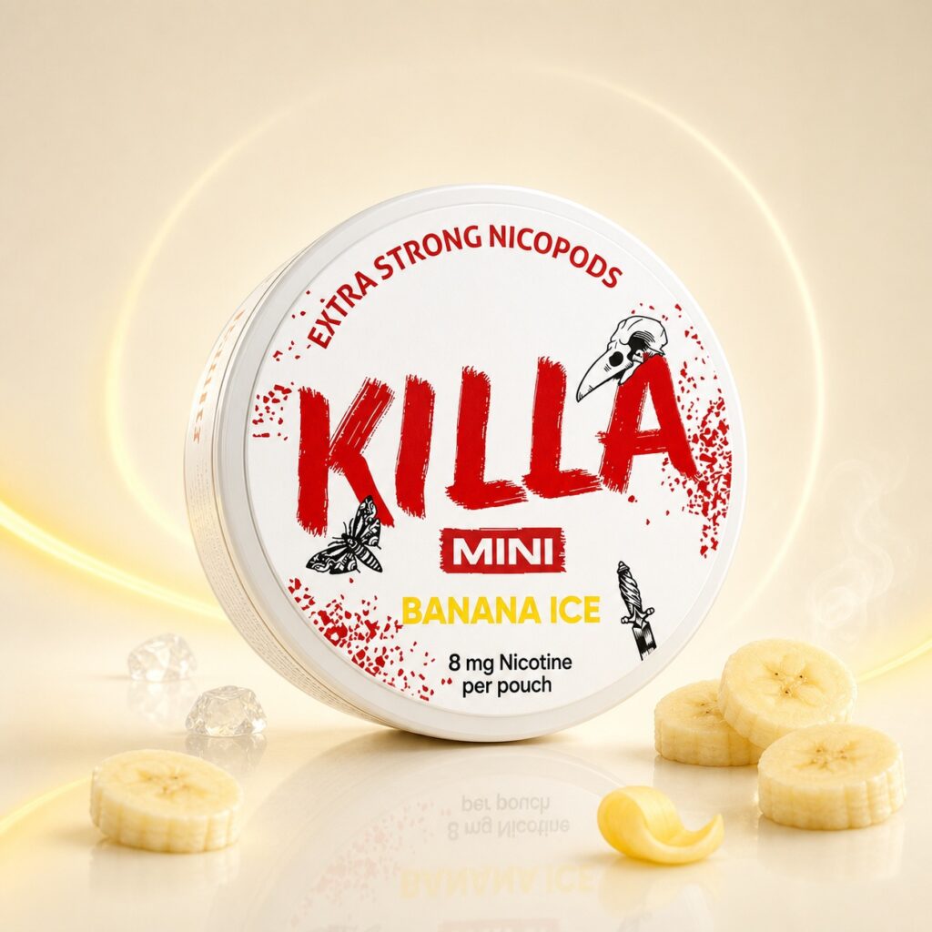 KILLA Banana Ice 8mg Nicotine Pouches — 8mg nicotine per pouch, mini format, 30 pouches