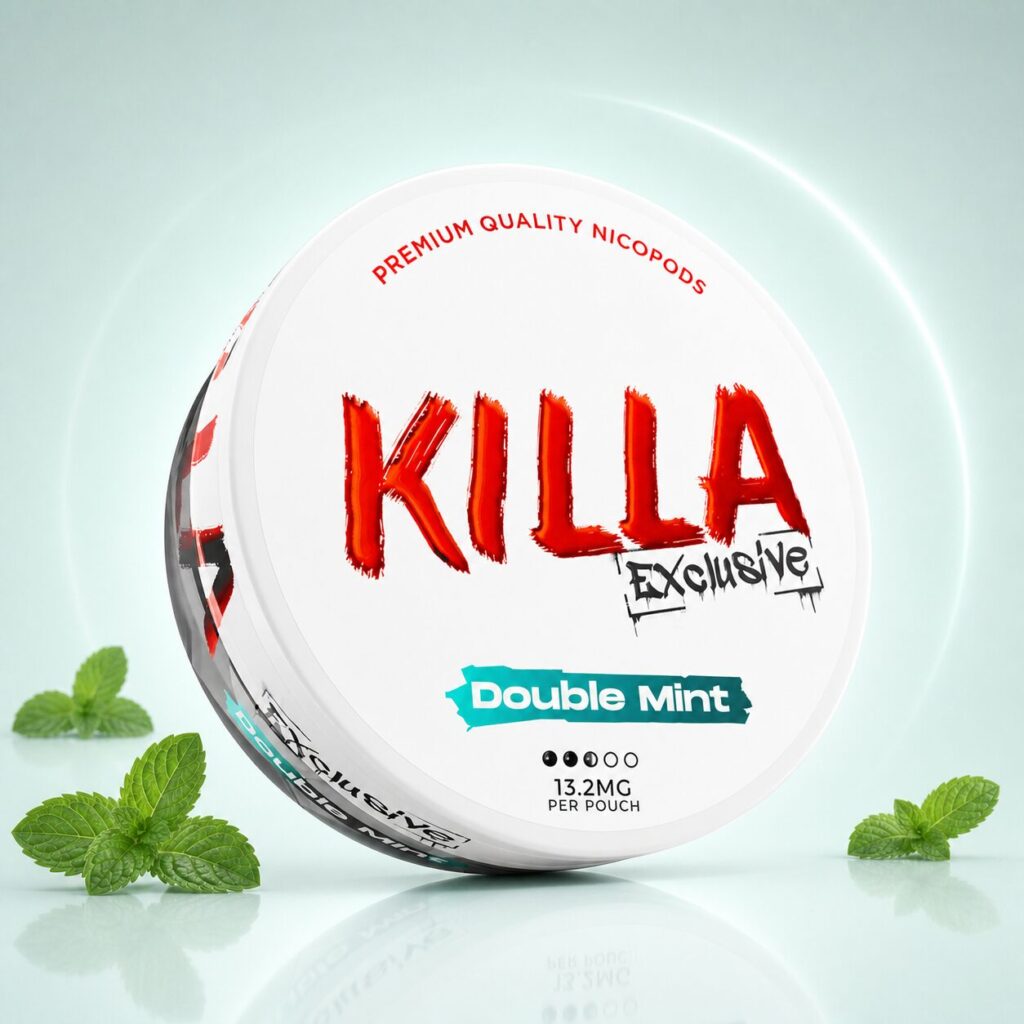 Killa Exclusive Double Mint — 13.2mg nicotine per pouch, slim format, 20 pouches
