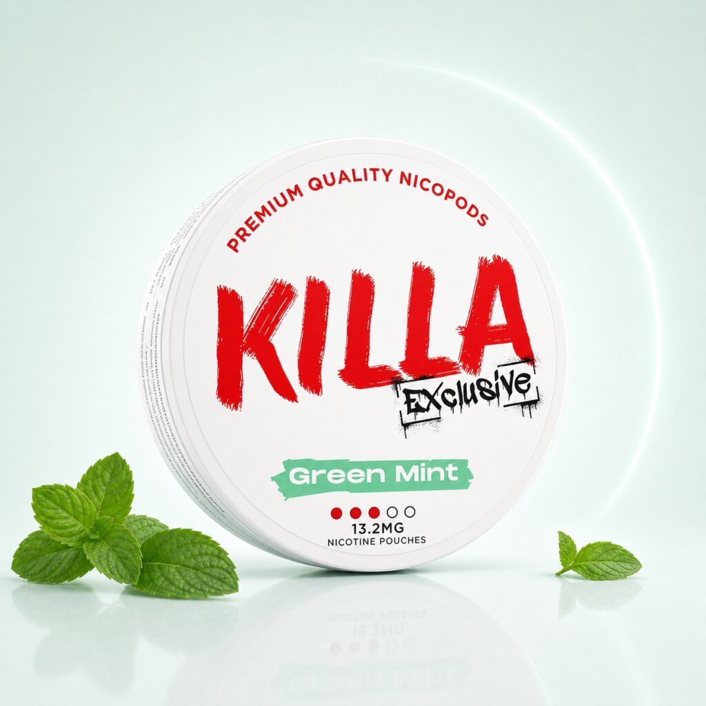 KILLA Green Mint 13.2mg Nicotine Pouches — 13.2mg nicotine per pouch, slim format, 20 pouches