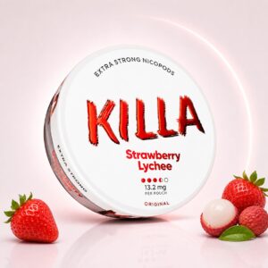 KILLA Strawberry Lychee Extra Strong — 13.2mg nicotine per pouch, slim format, 20 pouches