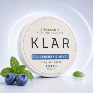 Klar Blueberry & Mint 3mg Nicotine Pouches — 3mg nicotine per pouch, slim format, 20 pouches