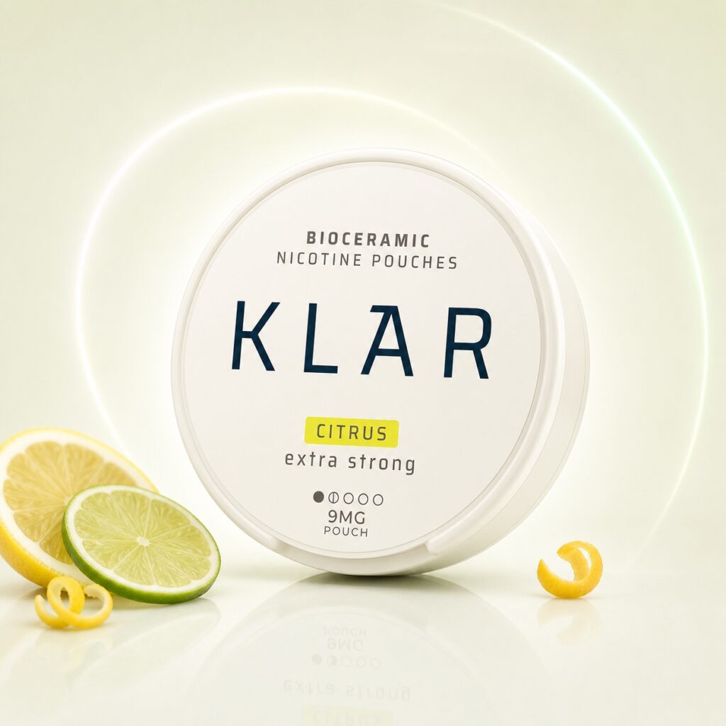 Klar Citrus 9mg Nicotine Pouches — 9mg nicotine per pouch, slim format, 24 pouches