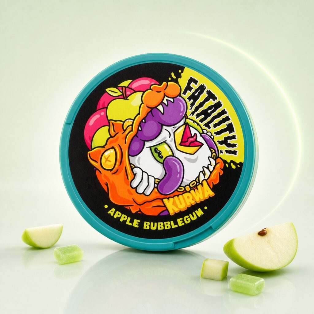 Kurwa Apple Bubblegum 36mg Nicotine Pouches — 36mg nicotine per pouch, slim format, 20 pouches