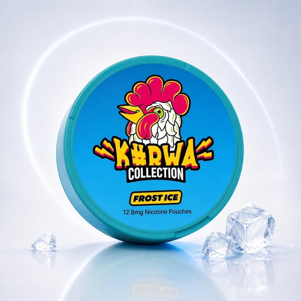 Kurwa Frost Ice 12.8mg Nicotine Pouches — 12.8mg nicotine per pouch, slim format, 20 pouches