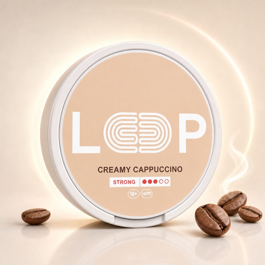 Loop Creamy Cappucci .4mg Nicotine Pouches — 9.4mg nicotine per pouch, slim format, 20 pouches