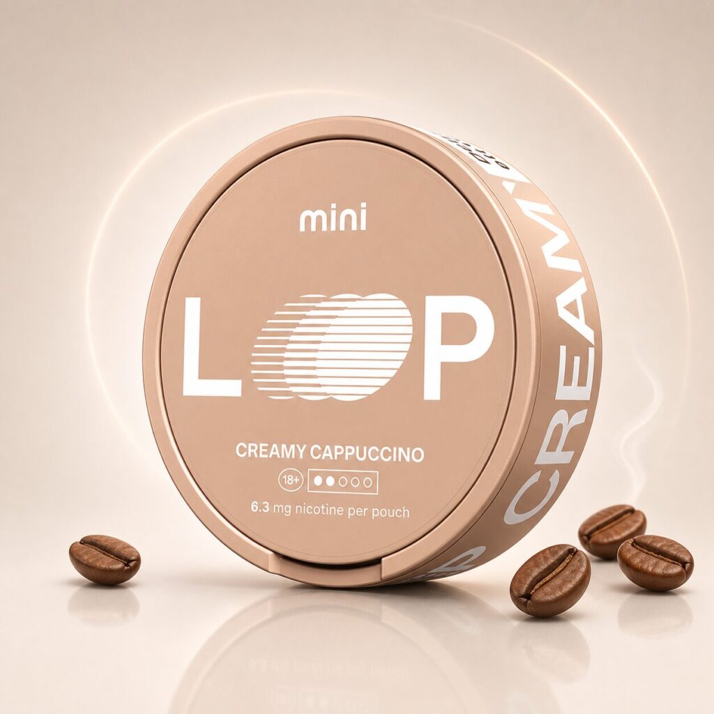 Loop Creamy Cappuccino Mini — 6.3mg nicotine per pouch, mini format, 20 pouches