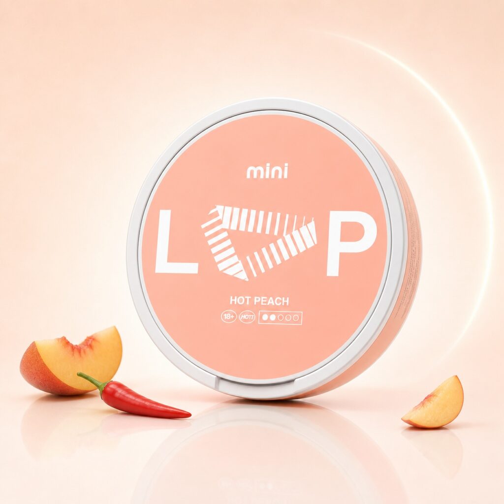 Loop Hot Peach 6.8mg Nicotine Pouches — 6.8mg nicotine per pouch, mini format, 20 pouches