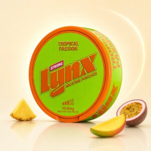 Lynx Tropical Passion 10.5mg Nicotine Pouches — 10.5mg nicotine per pouch, slim format, 20 pouches