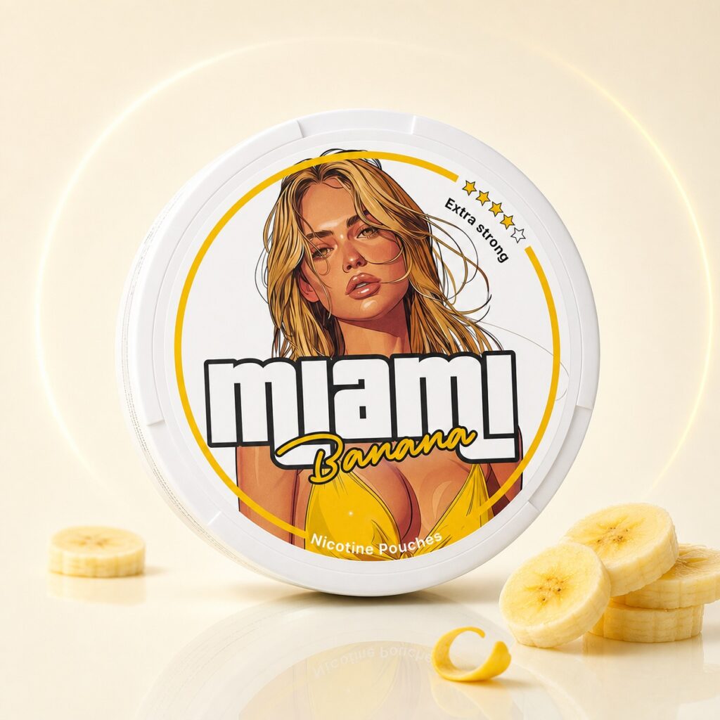 Miami Banana 11.5mg Nicotine Pouches — 11.5mg nicotine per pouch, slim format, 20 pouches