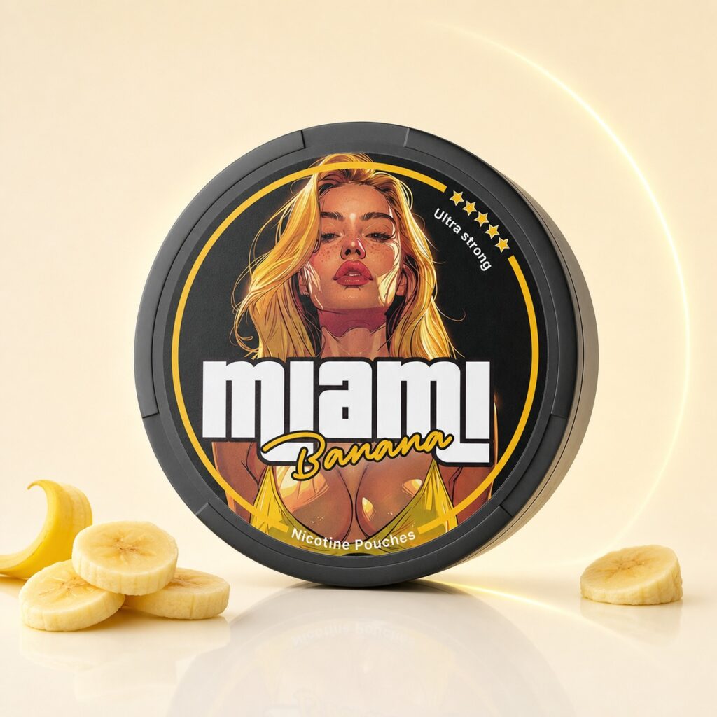 Miami Banana 20.1mg Nicotine Pouches — 20.1mg nicotine per pouch, slim format, 20 pouches