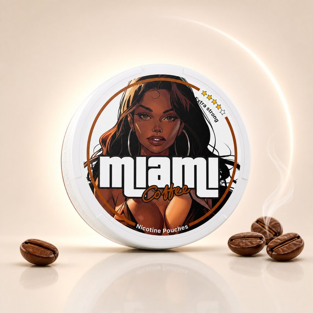 Miami Coffee 11.5mg Nicotine Pouches — 11.5mg nicotine per pouch, slim format, 20 pouches