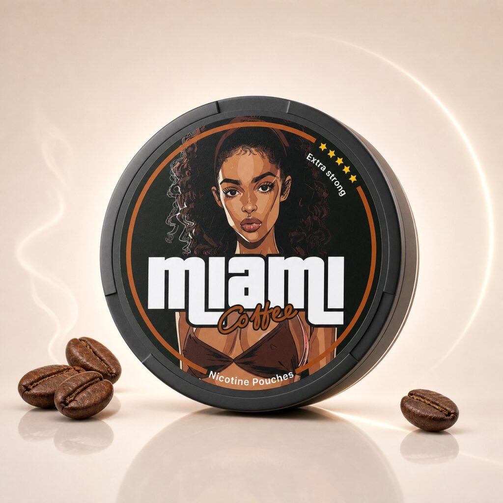 Miami Coffee 20.1mg Nicotine Pouches — 20.1mg nicotine per pouch, slim format, 20 pouches