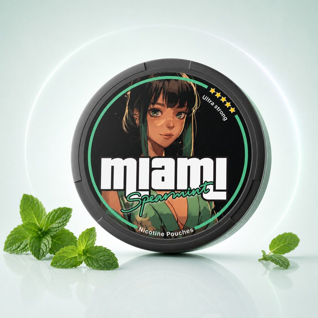 Miami Spearmint 20.1mg Nicotine Pouches — 20.1mg nicotine per pouch, slim format, 20 pouches