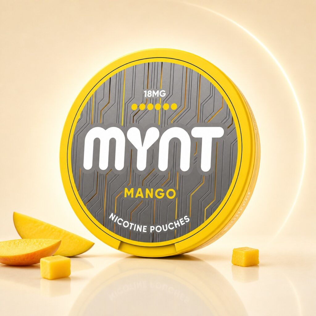 MYNT Mango 18mg Nicotine Pouches — 18mg nicotine per pouch, slim format, 20 pouches
