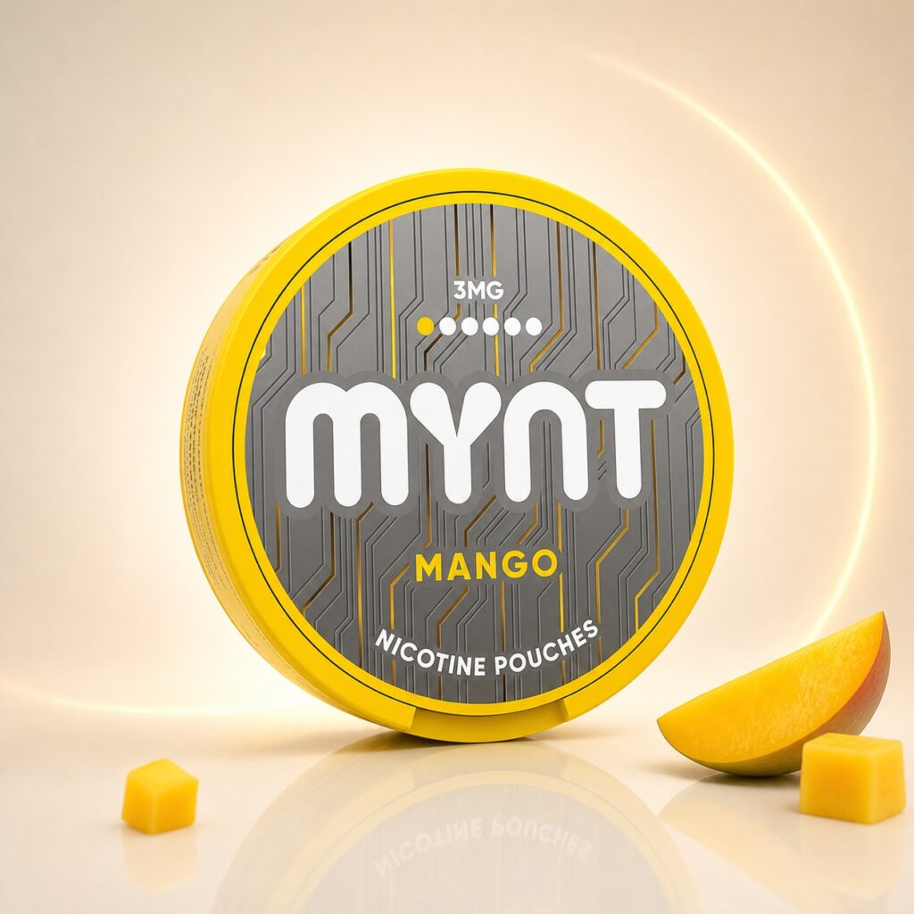 MYNT Mango 3mg Nicotine Pouches — 3mg nicotine per pouch, slim format, 20 pouches