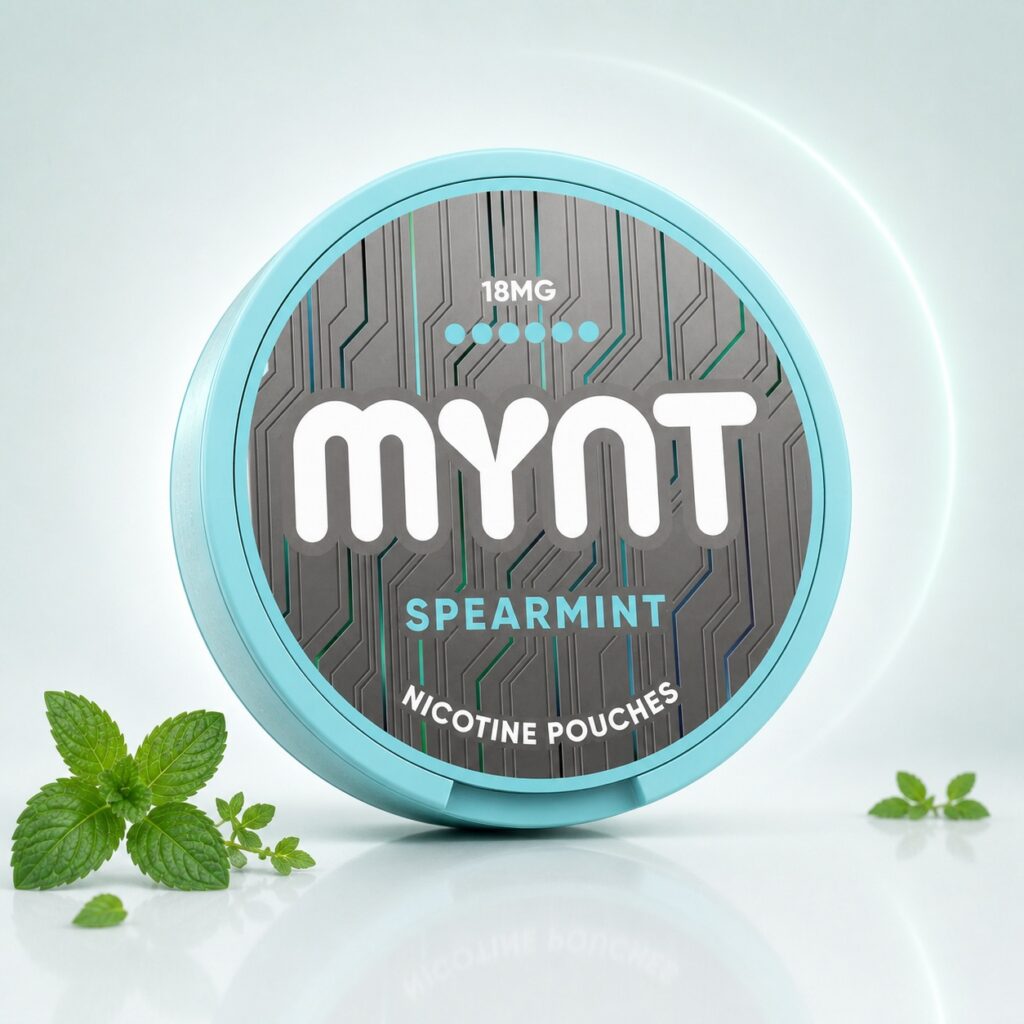 MYNT Spearmint 18mg Nicotine Pouches — 18mg nicotine per pouch, slim format, 20 pouches