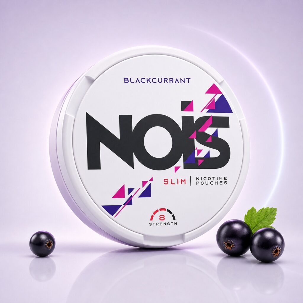 Nois Black Currant 8mg Nicotine Pouches — 8mg nicotine per pouch, slim format, 22 pouches