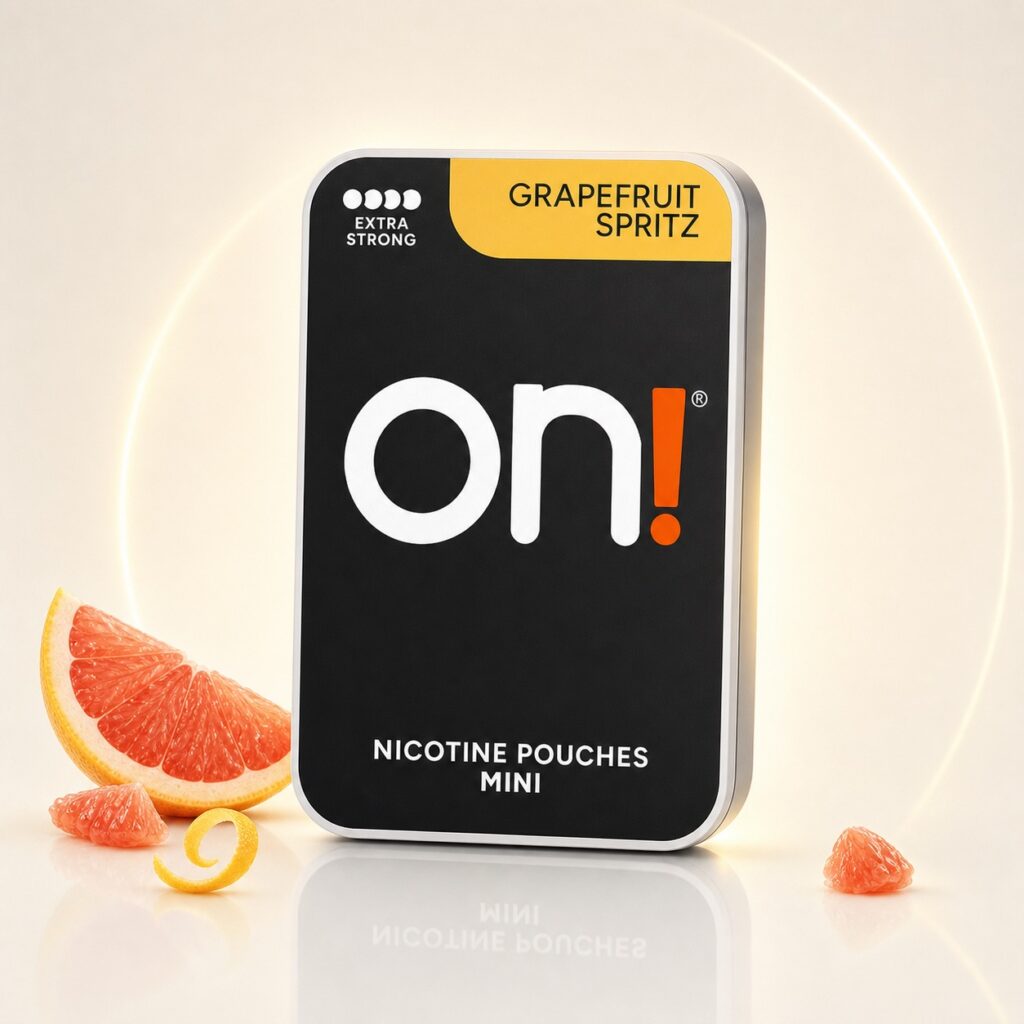 On! Grapefruit Spritz 9mg Nicotine Pouches — 9mg nicotine per pouch, mini format, 20 pouches