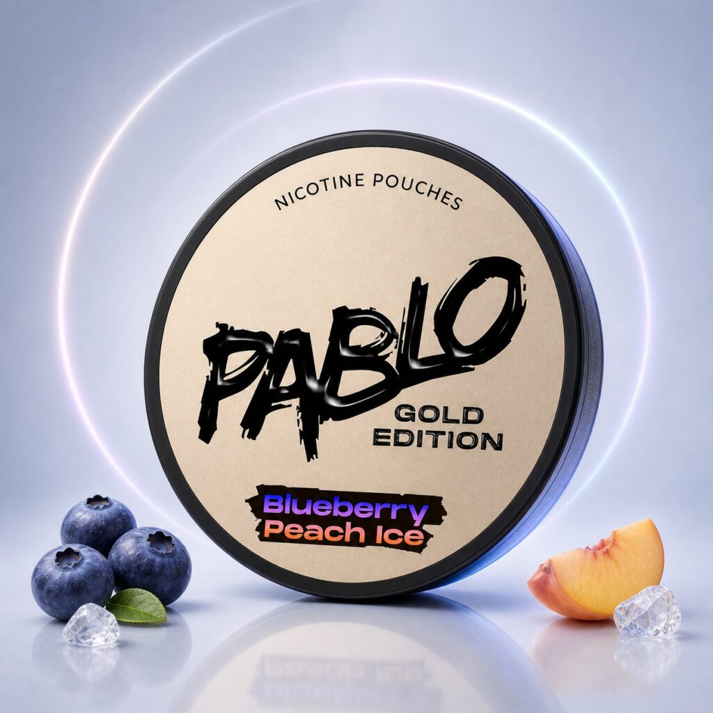 Pablo Blueberry Peach Ice 17mg Nicotine Pouches — 17mg nicotine per pouch, slim format, 20 pouches