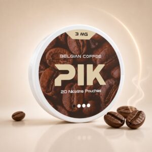PIK Belgian Coffee 3mg Nicotine Pouches — 3mg nicotine per pouch, slim format, 20 pouches
