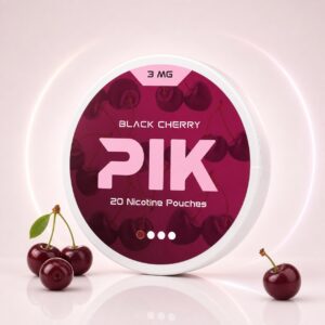 PIK Black Cherry 3mg Nicotine Pouches — 3mg nicotine per pouch, slim format, 20 pouches