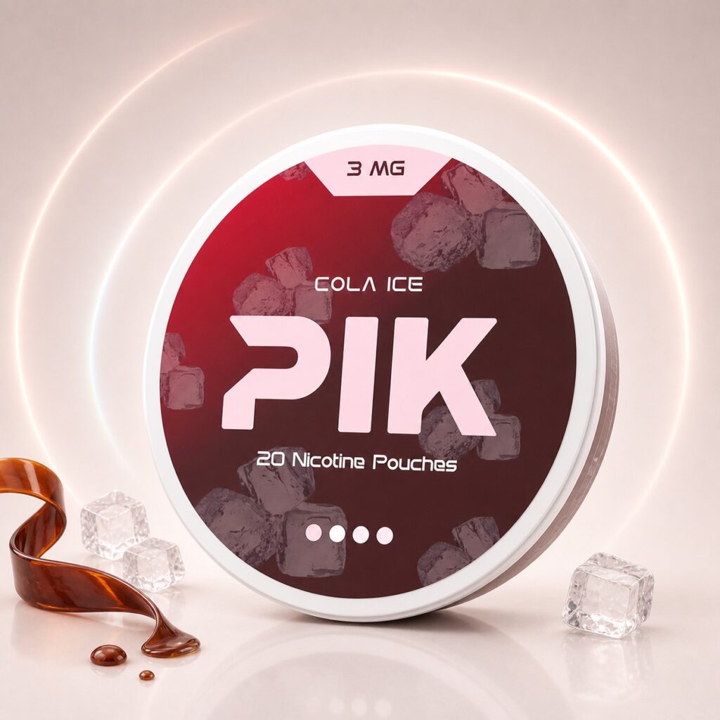 PIK Cola Ice 3mg Nicotine Pouches — 3mg nicotine per pouch, slim format, 20 pouches
