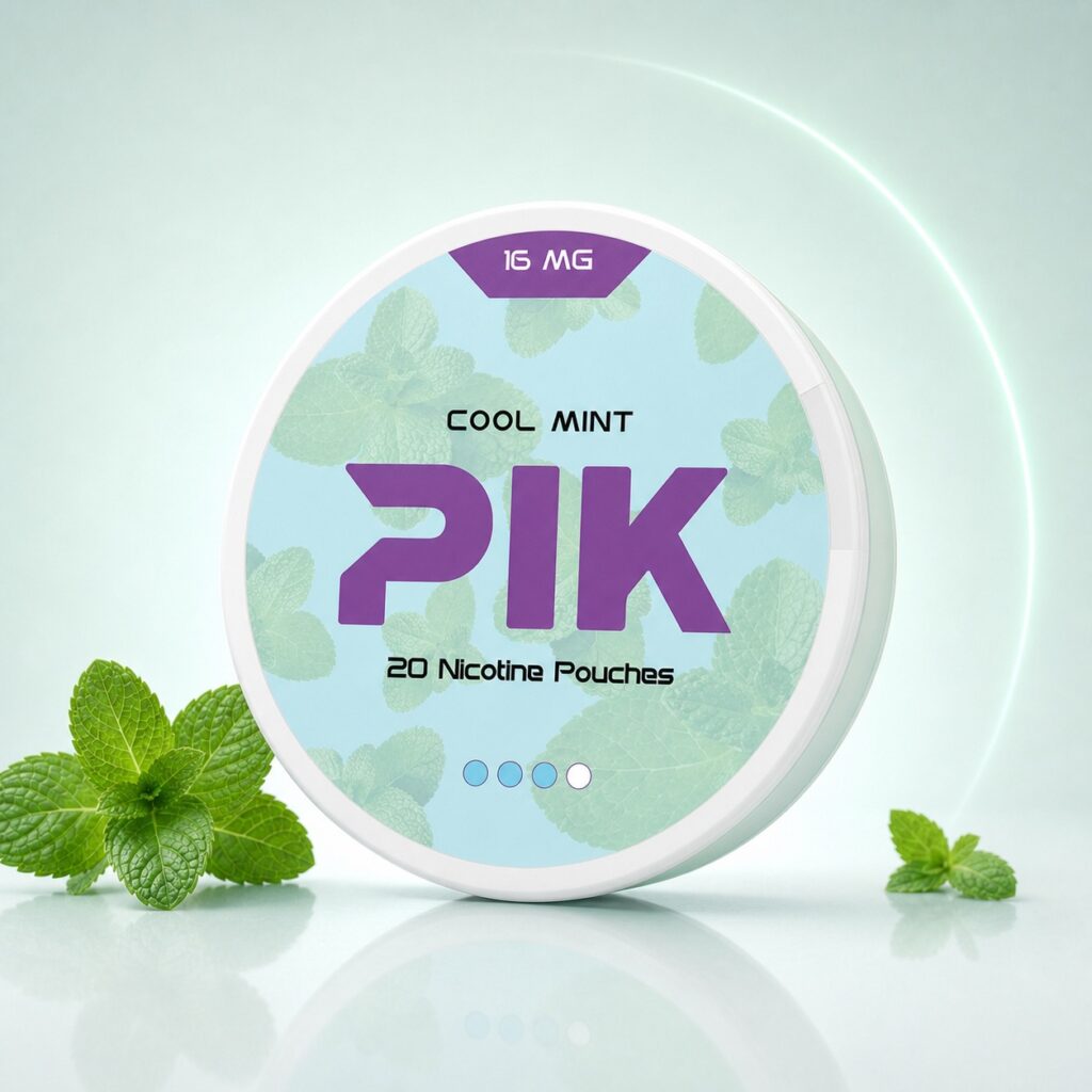 PIK Cool Mint 16mg Nicotine Pouches — 16mg nicotine per pouch, slim format, 20 pouches