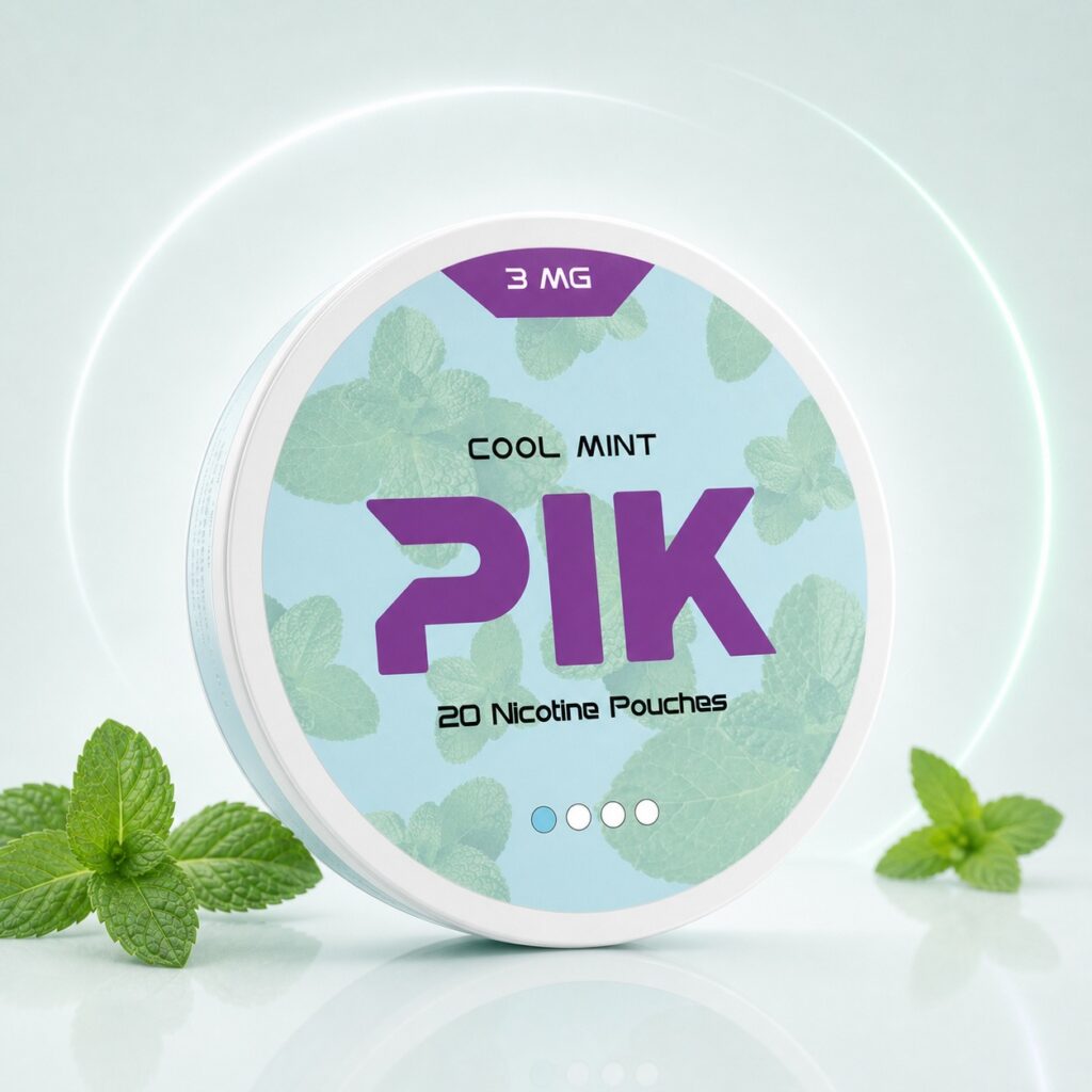 PIK Cool Mint 3mg Nicotine Pouches — 3mg nicotine per pouch, slim format, 20 pouches