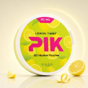 PIK Lemon Twist 20mg Nicotine Pouches — 20mg nicotine per pouch, slim format, 20 pouches